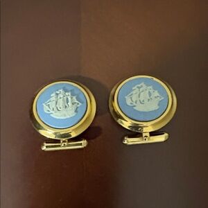 Wedgwood Gold and Blue Ship Cufflinks
